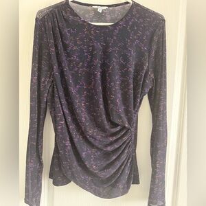 Women's Long-Sleeve Twist Side Top - navy blue with Purple Accent